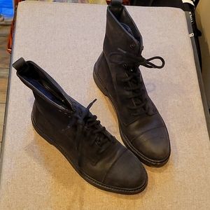 Timberland Womens 7 Combat Boots Black Leather Lace Up